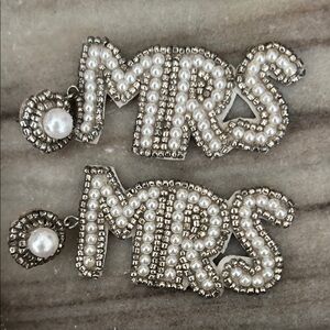 Elegant Silver and Pearl 'MRS' Earrings